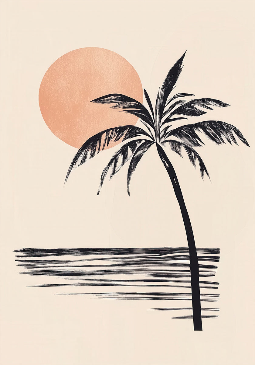 Coconut Tree with Sunset Illustration Plakat