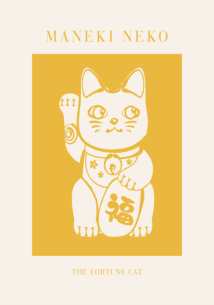 Maneki-Neko Yellow Cat Plakat