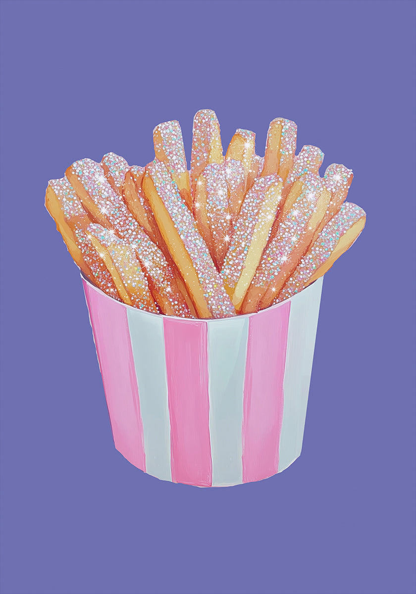 Glitter French Fries in Pink Striped Cup - Unique Food Art Plakat