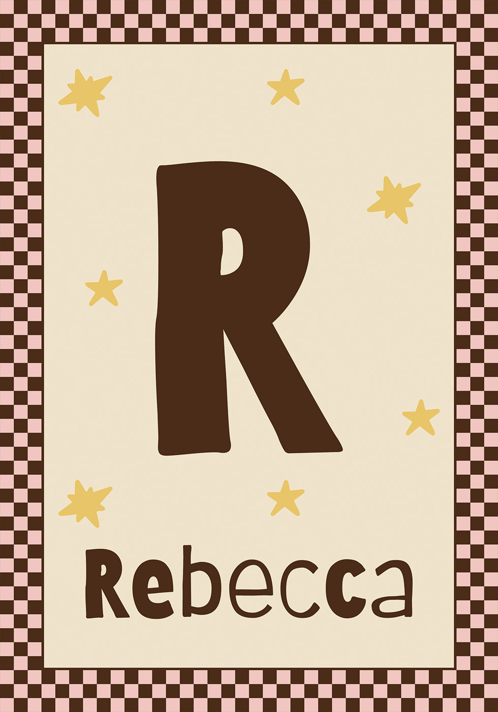 Personalized Baby Name Pink Checkered Star Plakat