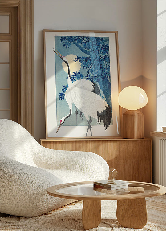 Cranes In a Moonlit Night Plakat