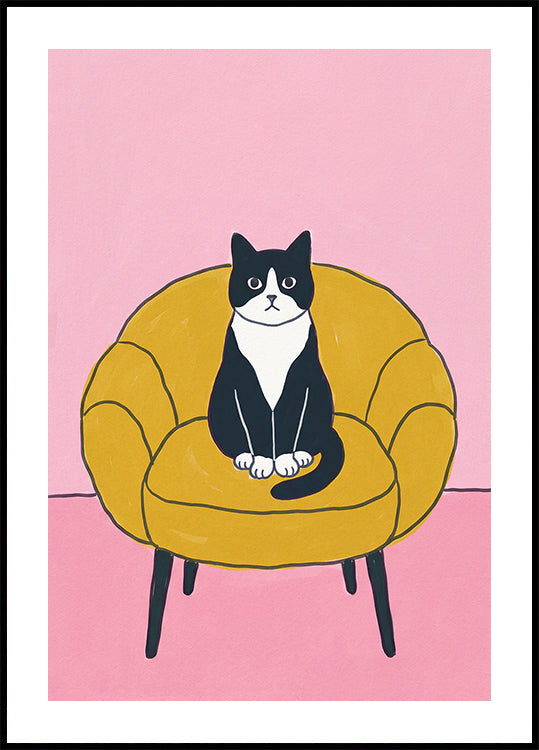 Black Cat Yellow Chair Plakat