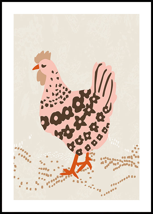 Pink hen on the grass Plakat