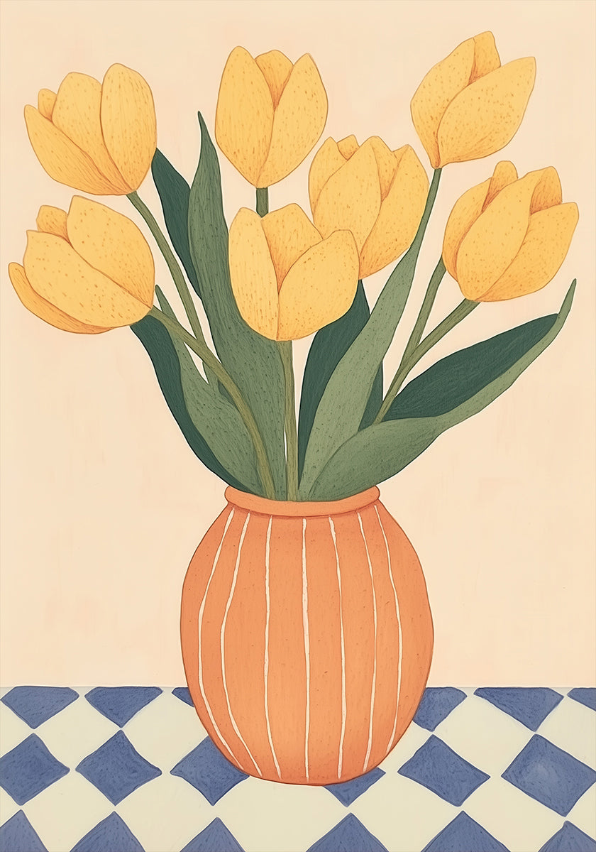 Yellow Tulips in Orange Vase Plakat