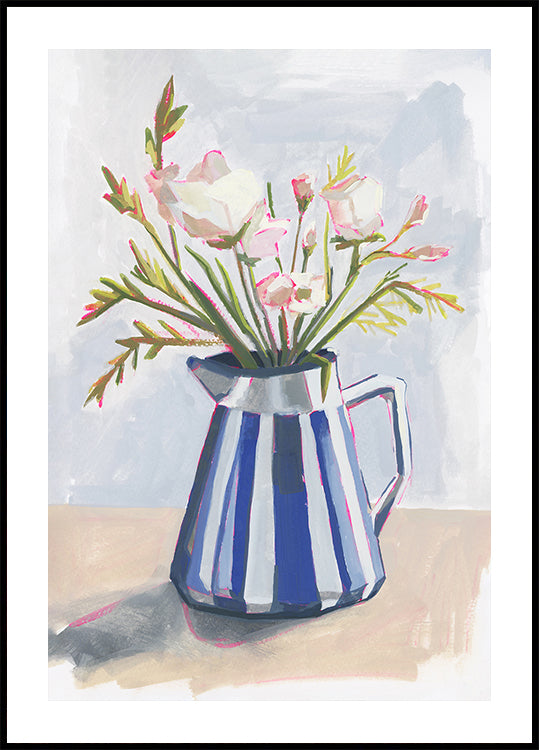 Fresh flowers in a striped vase I Plakat