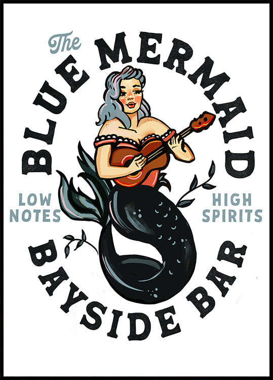 Blue Mermaid Bayside Bar. Dive Bar Music Pinup Plakat