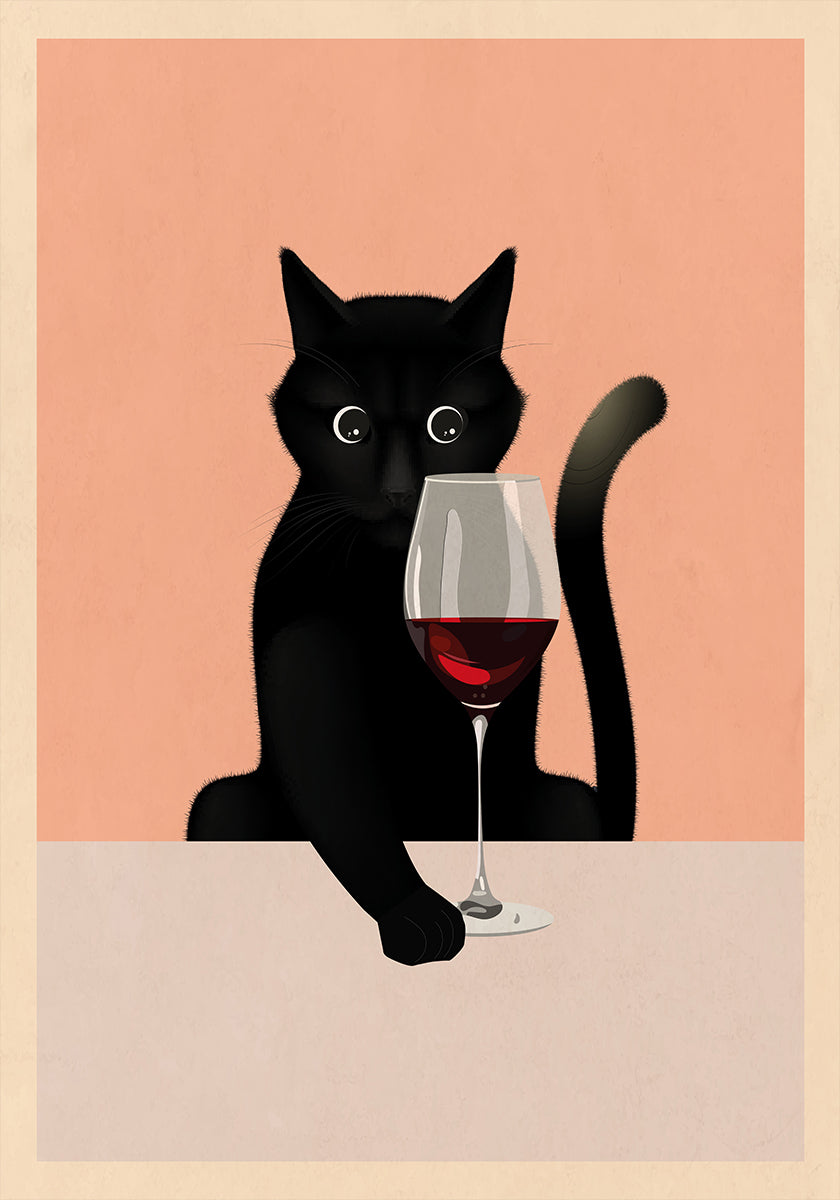 Cat &amp; Wine Plakat