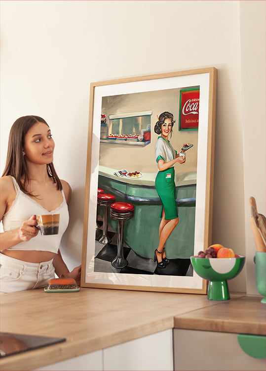 1950's American Diner Watress Plakat