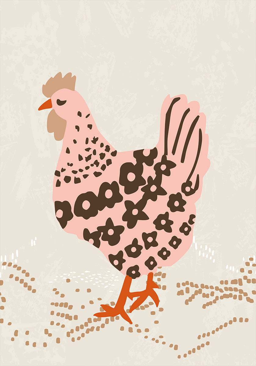 Pink hen on the grass Plakat