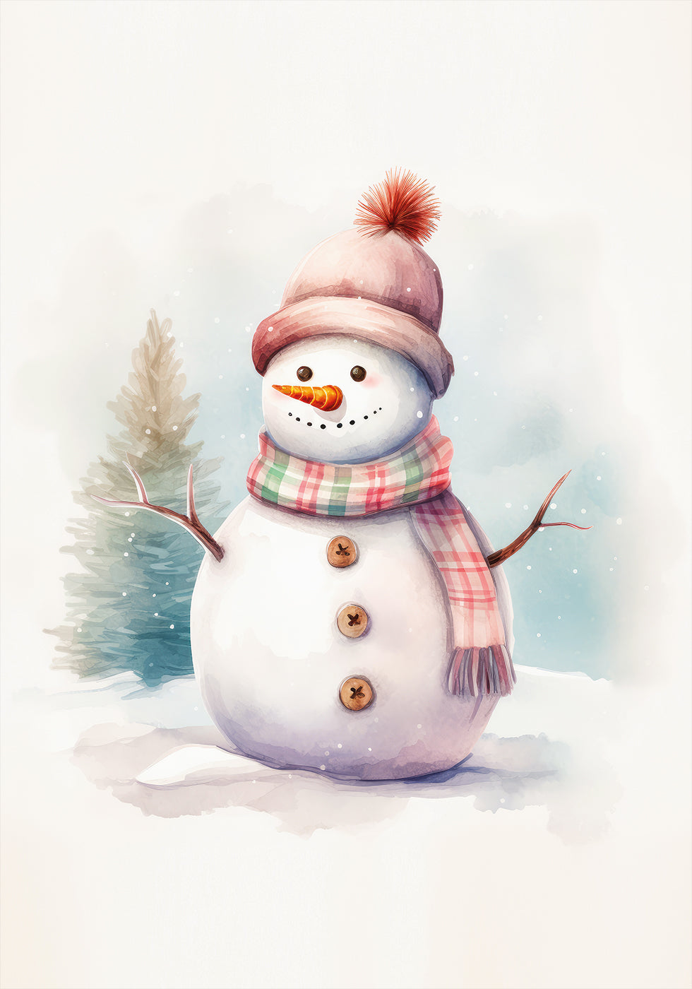 a painting of a snowman wearing a hat and scarf