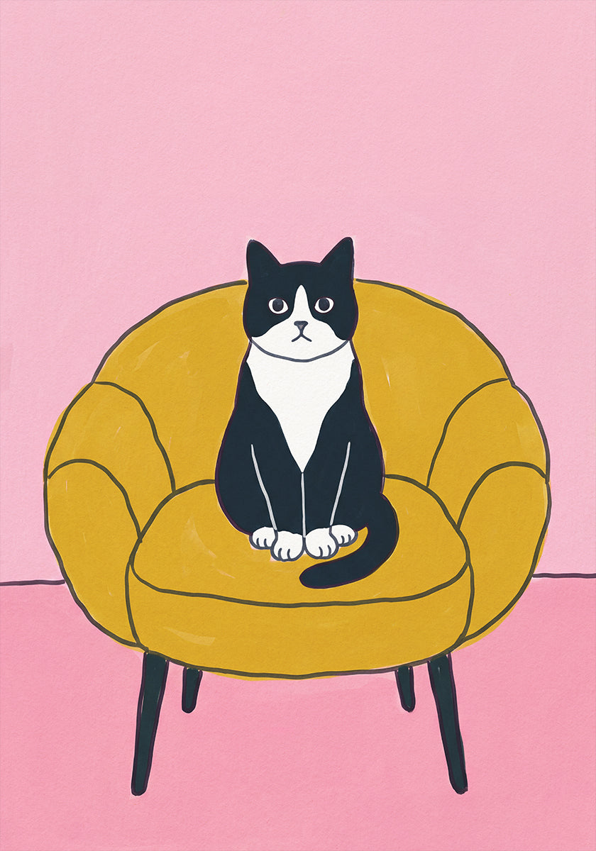 Black Cat Yellow Chair Plakat