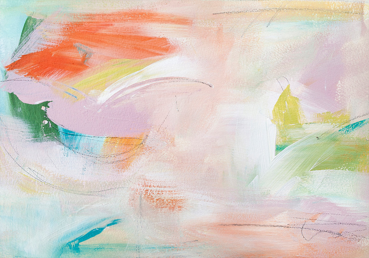 Dynamic Brushstrokes of Orange Green and Purple Plakat