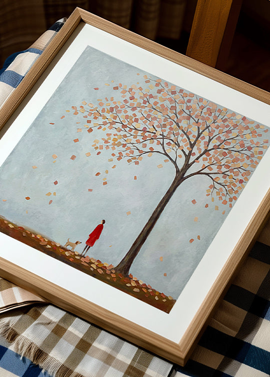 Dog Walking In Autumn Plakat