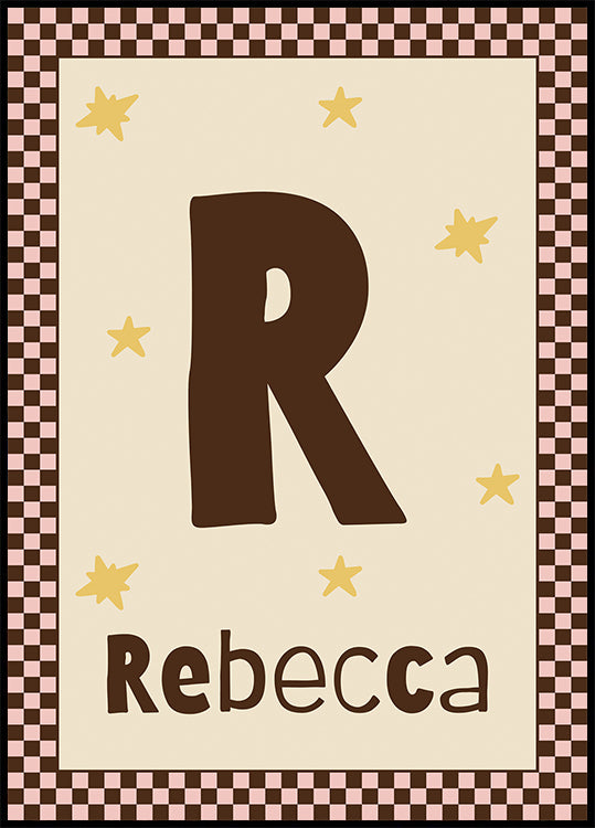 Personalized Baby Name Pink Checkered Star Plakat