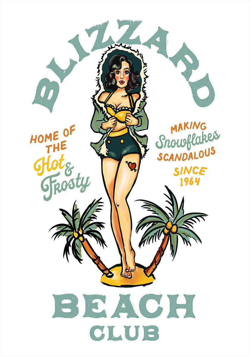 Blizzard Beach Club Bar Sexy Vintage Pinup Girl Art Plakat