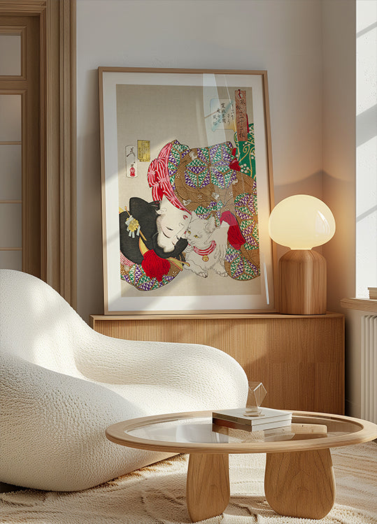 Woman With Pet Kansei Era (1888) By Tsukioka Yoshitoshi Plakat