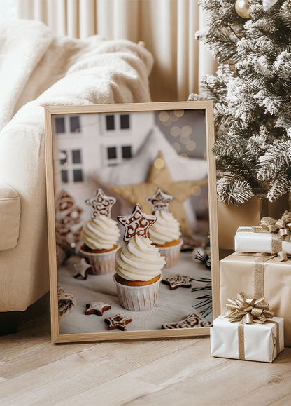 a picture of cupcakes in front of a christmas tree