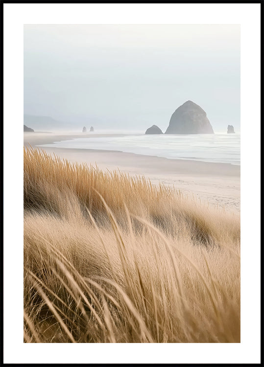 Misty Sea with Beach Grass Plakat