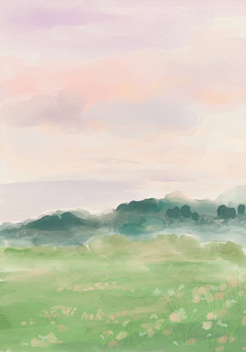 Misty Morning Fields Plakat