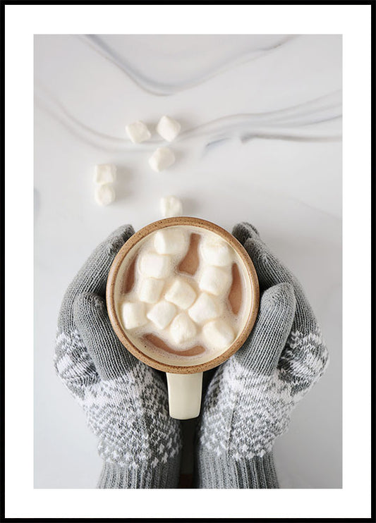 Mittens and Cup of Hot Chocolate with Marshmallows Plakat