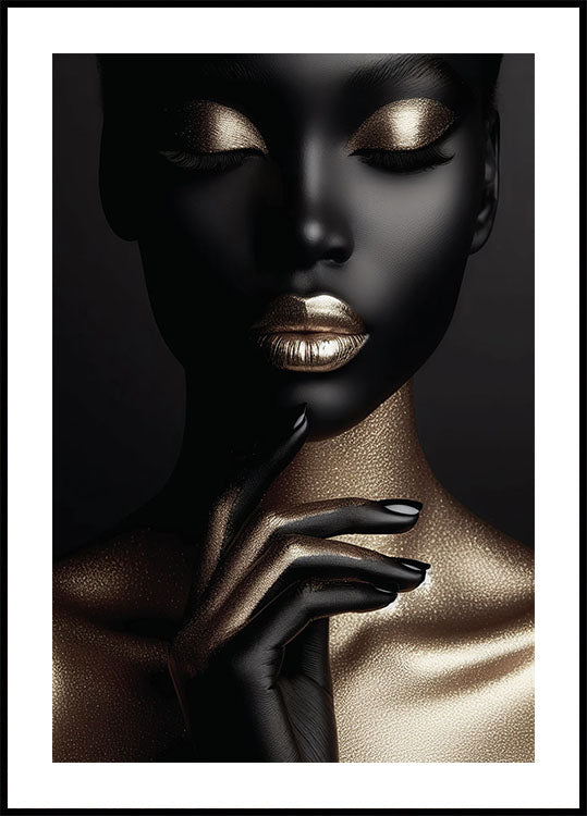 Elegant Beauty in Gold and Black Plakat