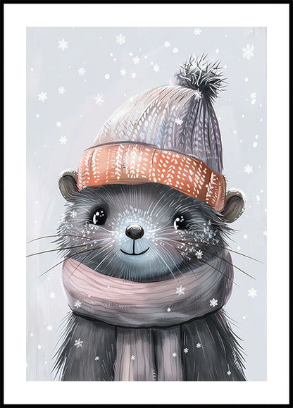 Watercolor Cute Baby Mole in a Hat Plakat