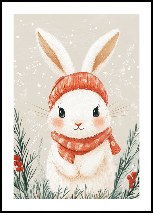 Festive Bunny with Scarf and Hat Plakat