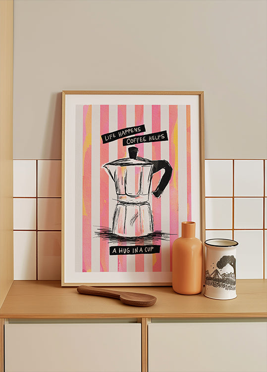 Mocca Coffee on Stripes - Hug in a Cup Plakat