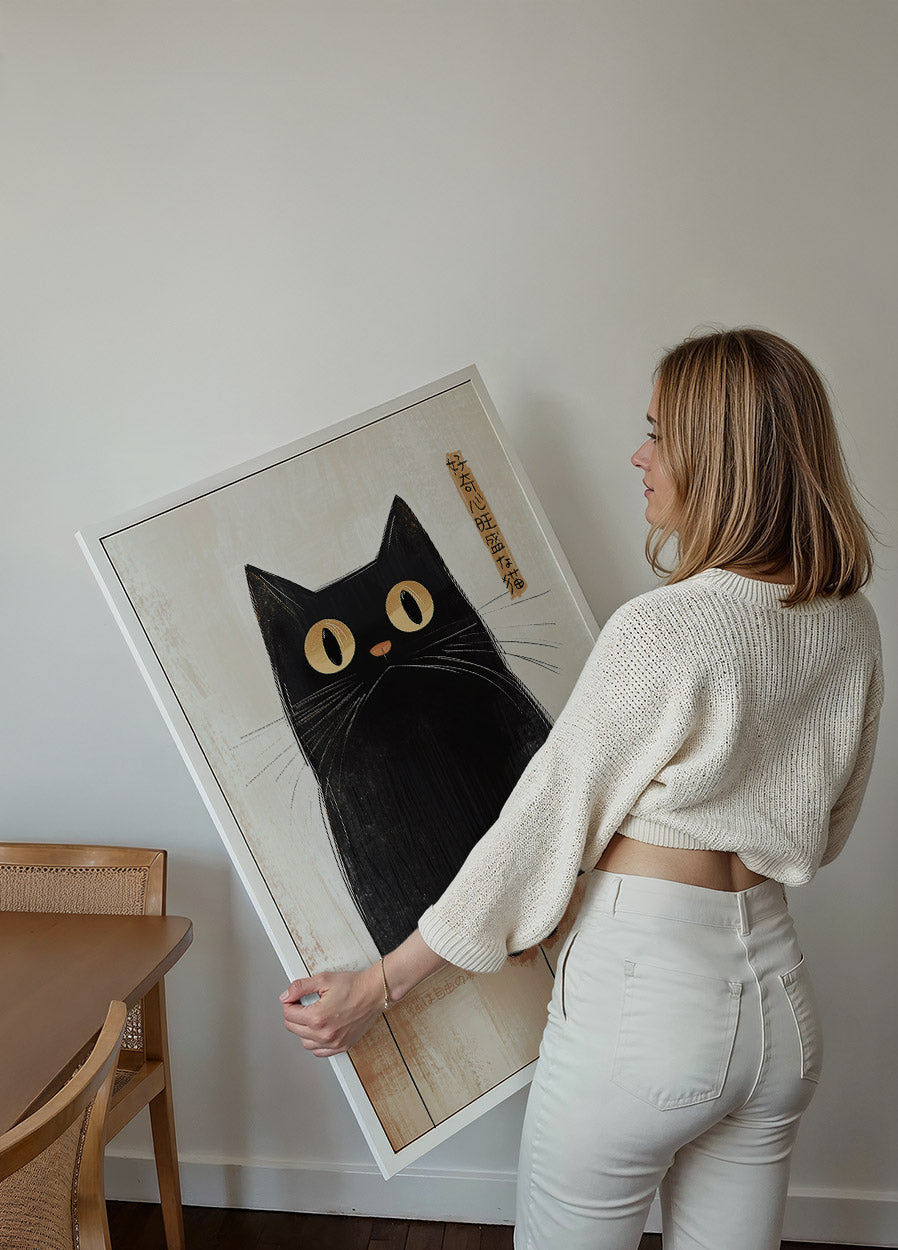 Curious Cat by the Fence, Bold Animal Art Plakat