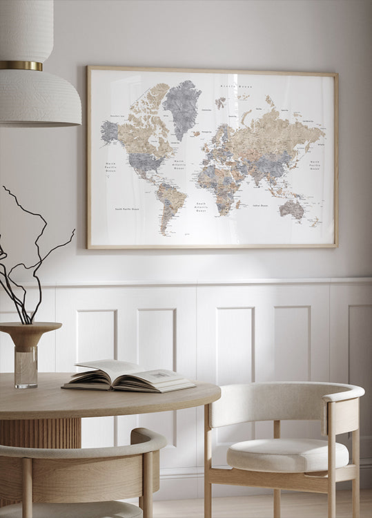 Watercolor world map with cities, Gouri Plakat