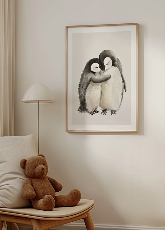 Hugging Baby Penguins Plakat
