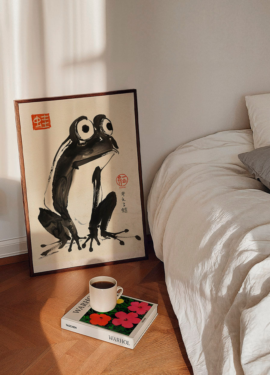 Thoughtful Frog, Japanese Sumi-e Illustration Plakat