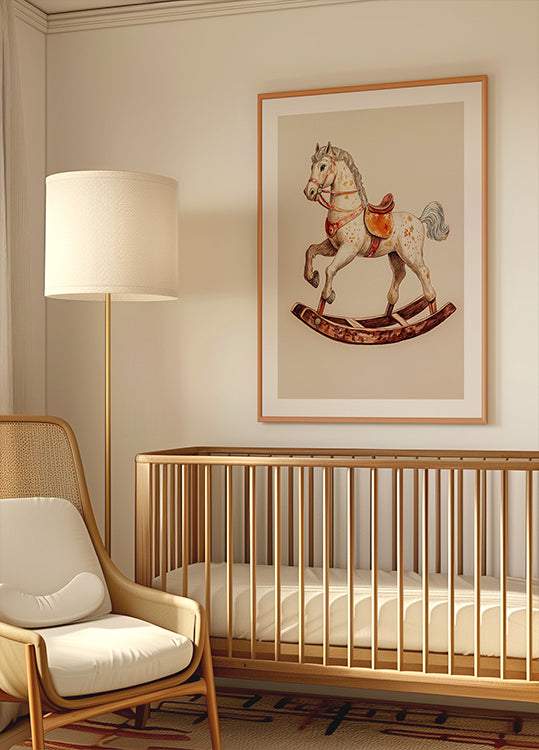 Vintage Rocking Horse, Classic Wooden Toy Plakat