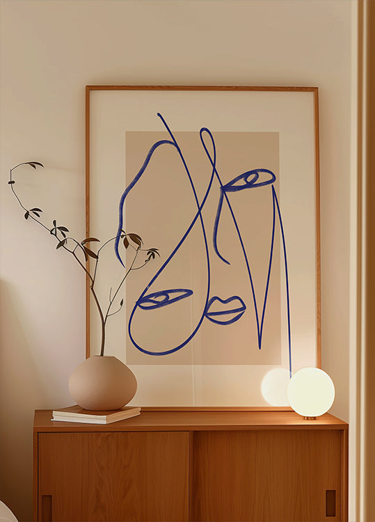 Abstract Blue Line Art Plakat