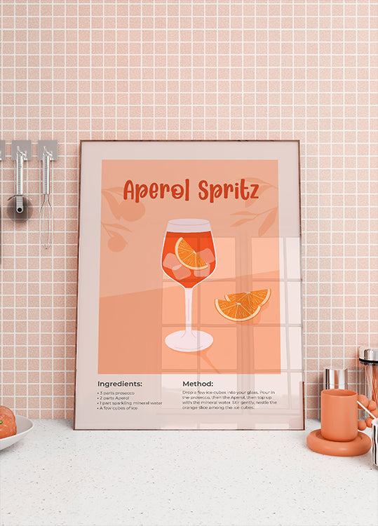 Aperol Spritz Cocktail Poster, Minimalist Drink Recipe Plakat