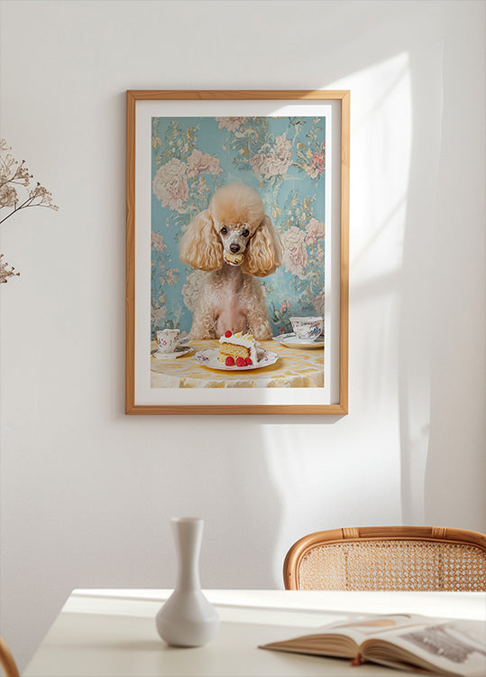 Poodle Sits At A Vintage Tea Table Plakat
