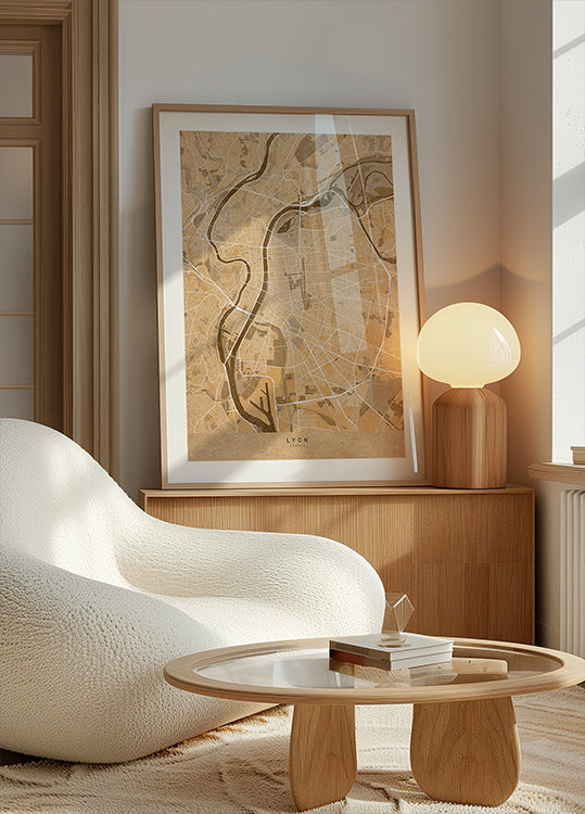 Sepia vintage map of Lyon France Plakat