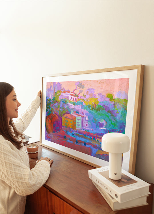 Colorful Hillside Scene Plakat