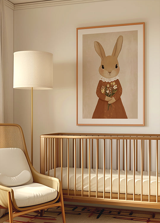 Vintage Bunny with Flowers Plakat