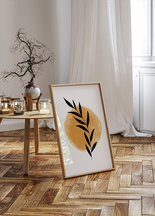 Sunrise Branch, Minimalist Botanical Sun Plakat