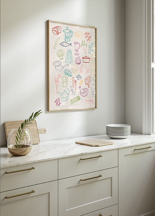 Kitchen Collage, Colorful Cooking Ingredient Icons Plakat