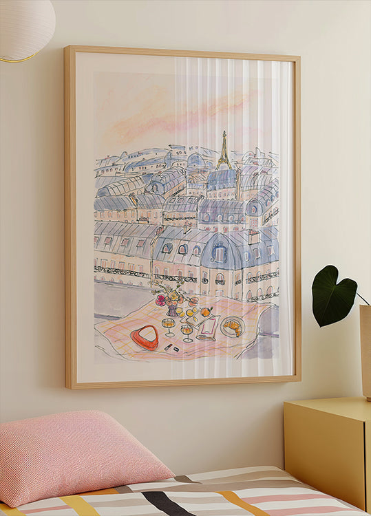 Parisian Rooftop Picnic With Eiffel Tower Views Plakat
