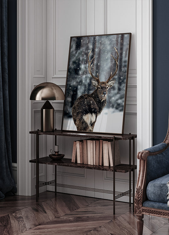 Majestic Deer in Snow Plakat