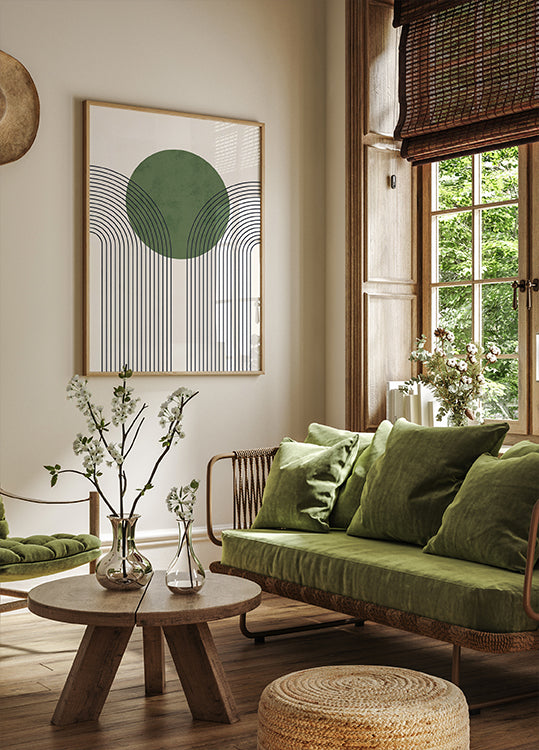 Green Orbit, Minimalist Line and Circle Abstract Plakat