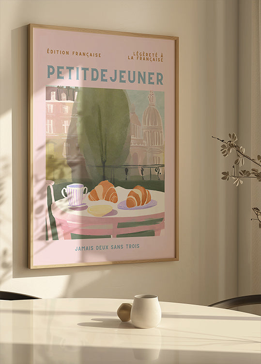 Petit Dejeuner, Croissants, Paris, Pastell Plakat