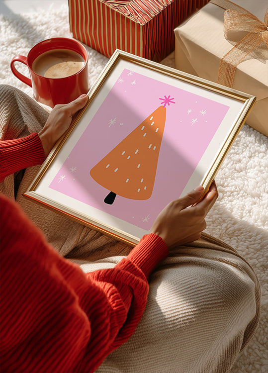 Orange Tree with pink and stars Plakat