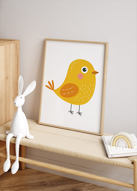 Cute Yellow Bird Illustration Plakat
