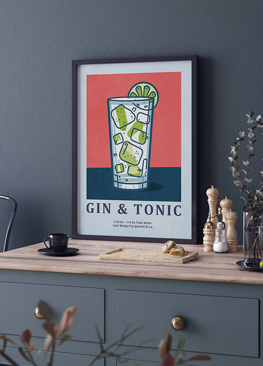 Gin & Tonic Cocktail Illustration Plakat