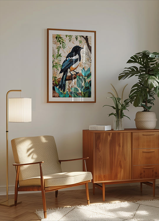 Animal Watercolor Art Bird Magpie Plakat