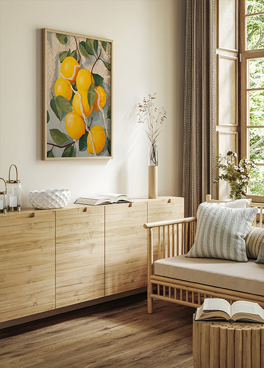 Fresh Lemons in Netting, Citrus Fruit Plakat